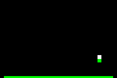 Victory in the mini-game running in mGBA: the white square overlaps the target and the bottom bar is green