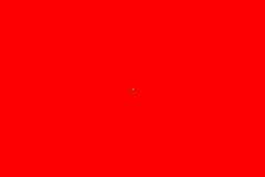 The example running in mGBA: a red background and one white pixel in the center